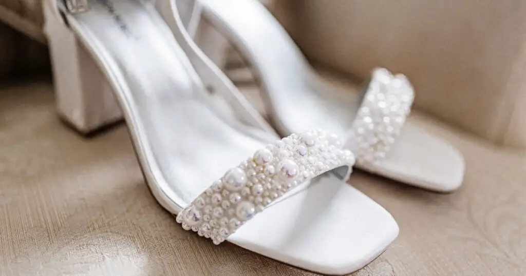 white wedding shoes & pearls