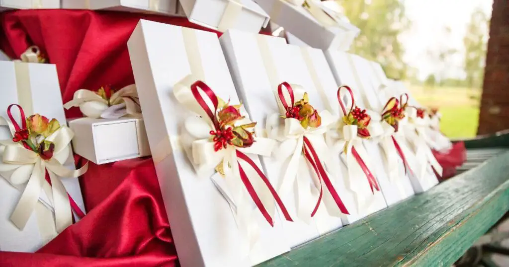 wedding gifts big white boxes with red ribbon